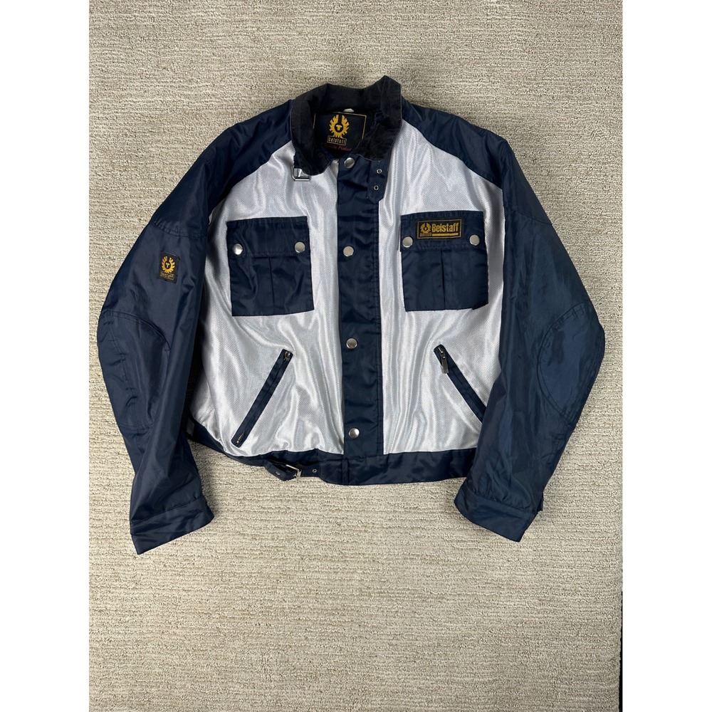 Belstaff Vintage Motorcycle Jacket Navy Silver Mesh Made in England Moto Coat